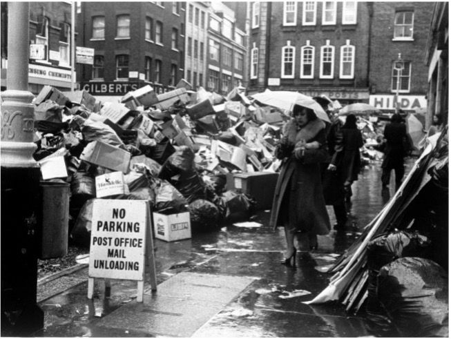 During the Winter of Discontent, striking workers left uncollected refuse on British streets.